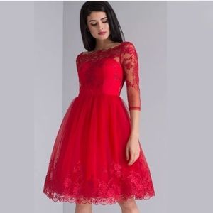 NWT: Chi Chi London Red Lace Cocktail Party Dress